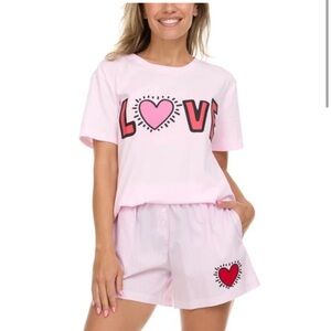 NWT Keith Haring  Pink Love Graphic T-Shirt boxer pajama set